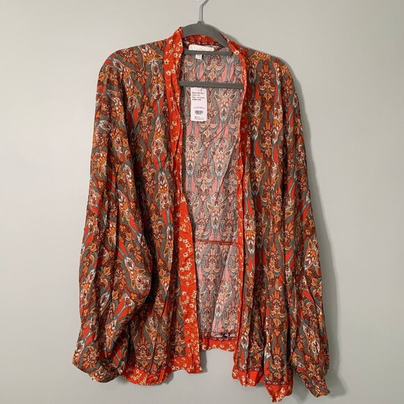 NEW Suzanne Betro boho open front cardigan lightweight flowy kimono top shirt - Picture 1 of 7